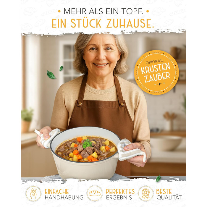 Форма для випікання хліба з чавуну з кришкою Krustenzauber - 28 см, 4.7л, кремовий колір