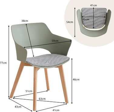 GrandCA HOME Кухонні стільці, набір 8 шт., зелені, з масивними дерев'яними ніжками, для кухні, вітальні, спальні