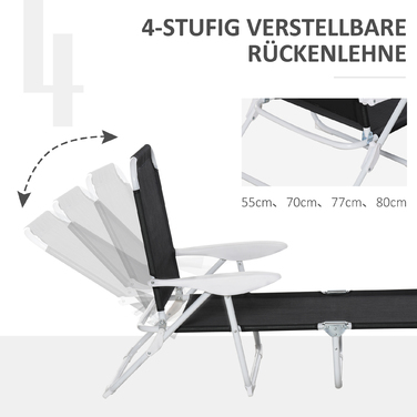 Шезлонг Outsunny Garden Lounger складний 4-х ярусний чорний 186x66x80см з дихаючою сітчастою тканиною для саду та патіо