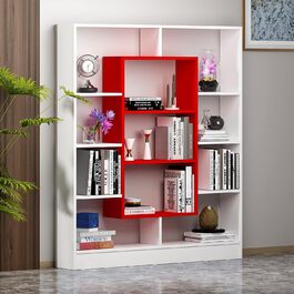 Книжкова шафа Homidea Venus - Стояча полиця - Офісна полиця - Кімнатна полиця для вітальні/кабінету в сучасному дизайні (Білий/Горіх) (Білий / Червоний)