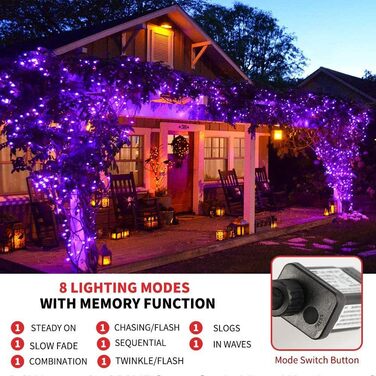 Гірлянда світлодіодна Herbst 35м, 320 LED, фіолетова, для Хелловіну, Різдва, вечірки, саду, дому. Водостійка, 8 режимів, з пам'яттю.