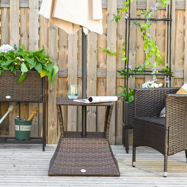 Підставка для парасольки Outsunny Garden Table Side Table 54 x 54 x 55 см виготовлена з поліротанга коричневого кольору, ідеально підходить для садових меблів і тераси