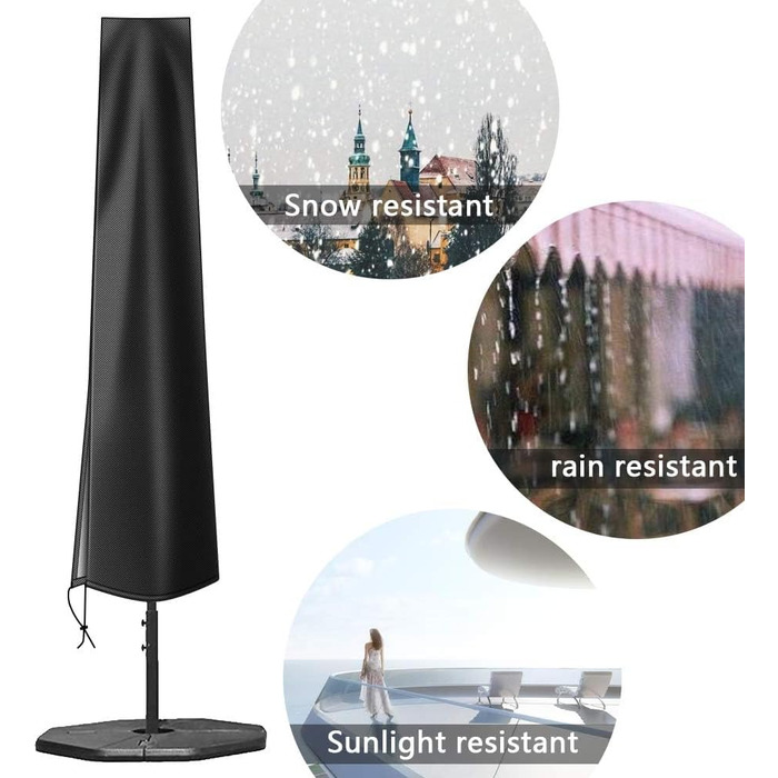 Чохол для парасольки OKPOW 3м: водовідштовхуючий, 600D, з блискавкою, захист від сонця, вітру та снігу, 190см×30/50см, чорний