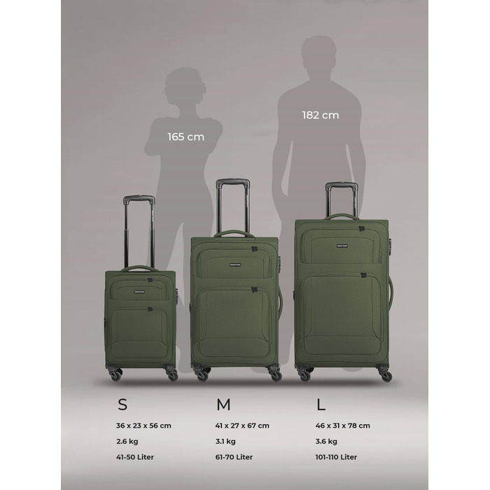 Набір валіз Smartbox 3-в-1 для жінок та чоловіків | Легкі та міцні валізи-ролики, якісний softcase, 4 колеса та кодовий замок | Розширювані | Колір: Slate-green (S 56 см)
