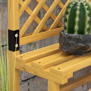 Підставка для рослин, полиця для квітів, 2 яруси, з шпалером та дахом, з соснового дерева, 75x50x166 см, жовта