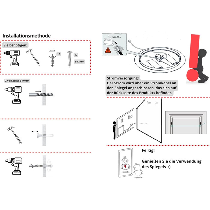 Дзеркало для ванної кімнати з підсвічуванням LED, діаметр 90 см, кругле, нейтральне світло 4000K, 90x90 см