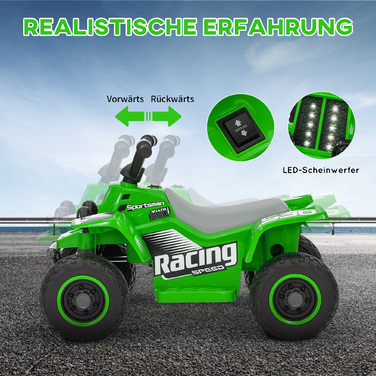 AIYAPLAY Kids Electric Quad Electric Kids Quad з функцією вперед і назад, LED і Sound Електромобіль для дітей 1,5-3 роки 3 км/год Металевий зелений | Аосом