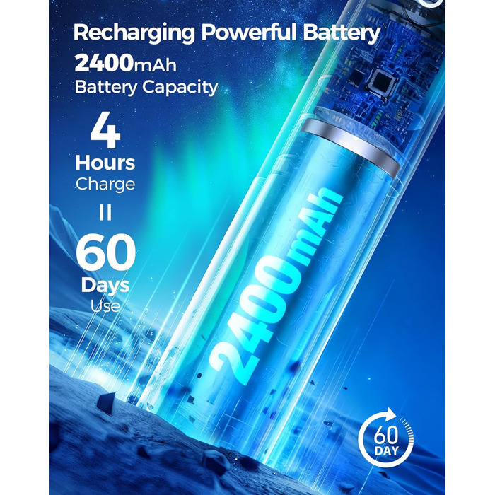 Електрична зубна щітка Rotierende для дорослих з 8 насадками, 4 режимами чищення, акумулятором на 60 днів та смарт-таймером 2 хв - професійна електрична зубна щітка (чорна)