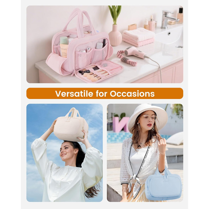 Сумка для косметики OVEVOOK для жінок, велика, з водонепроникним відділенням, рожева (L, блакитна)