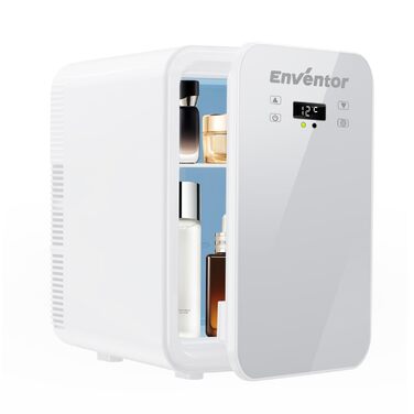 Mini холодильник Enventor 10L: тихий, з подвійним охолодженням, 12V/220V, для авто, кімнати, офісу (білий)