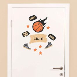 Наклейки на двері для дитячої кімнати - тварини джунглів Лев (Спорт баскетбол)