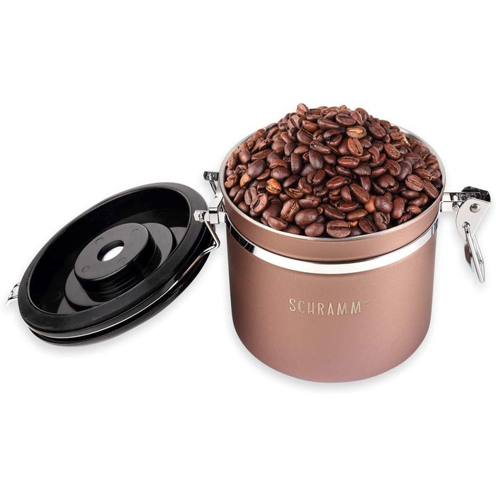 Бляшанка для кави Schramm 1200 мл, 10 кольорів, дозувальна ложка, висота 12 см, нержавіюча сталь, бронза