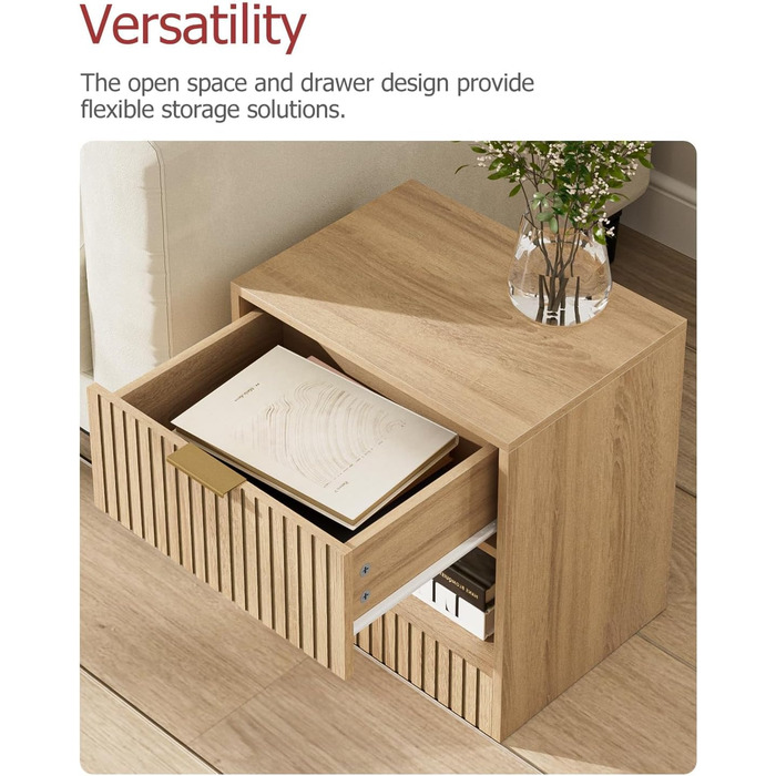 Нічний столик з дуба, дерев'яний приліжний столик з шухлядою, сучасний, компактний 39x39x28 см, для спальні, вітальні, офісу