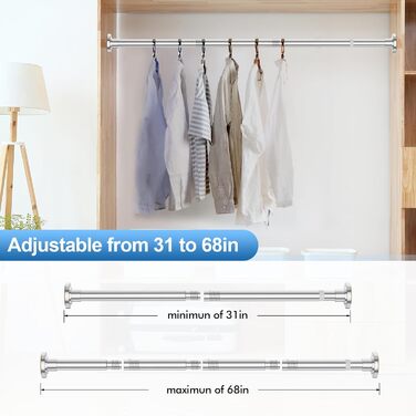 Штанга для душу, телескопічна, 78,9-203,2 см, діаметр 2,5 см, регульована, нержавіюча сталь, хром