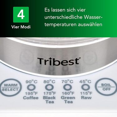 Чайник Tribest з налаштуванням температури 1,7 літра швидкий та безпечний чайник Стакан з підсвічуванням електричний чайник від 45C до 90C