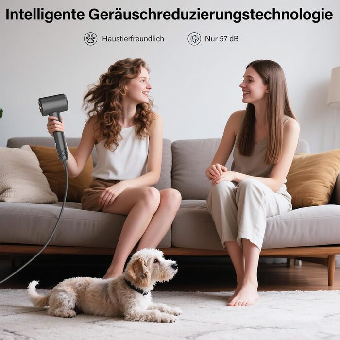 Професійний фен для волосся з дифузором, безщітковий мотор 110 000 об/хв, 400 млн плазмових іонів, низький рівень шуму 57дБ, чорний