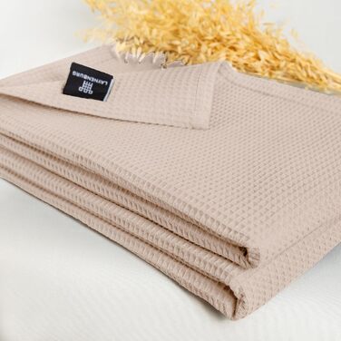 Плед LAYNENBURG Premium 180x220 см - вафельна тканина, 100% бавовна. Легкий плед з вафельною текстурою для ліжка, дивана, софи. Колір: бежевий
