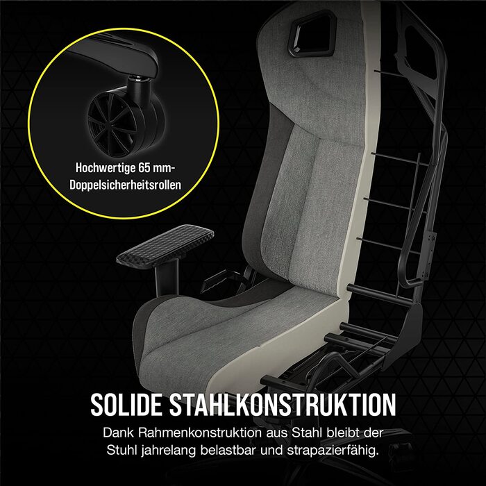 Ігрове крісло Corsair T3 RUSH Fabric (2023) – комфорт та стиль, натхненний автоспортом, тканинне покриття, підголовник та поперекова підтримка з пам'яті форми, антрацит