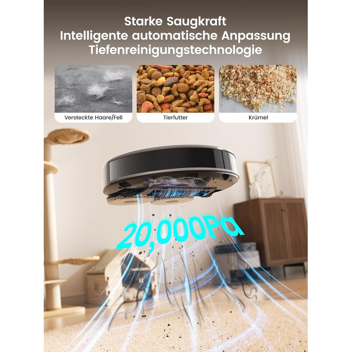 Робот-пилосос LEFANT M3 MAX: 6000Pa, вологе прибирання, лазерна навігація, антизаплутування, керування через додаток та Alexa, для тварин та килимів