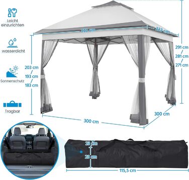 Павільйон Yaheetech 3.3x3.3м, водовідштовхуючий, з москітною сіткою, регульована висота, для саду та відпочинку