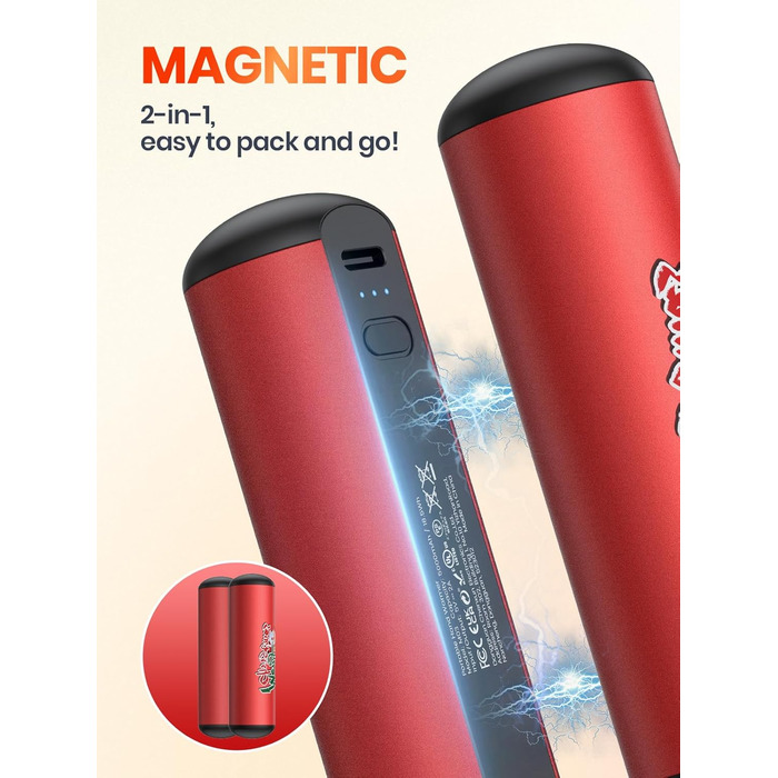 Електричні грілки для рук Warmco 2 шт, 10000 mAh, багаторазові, 3 режими нагріву, Powerbank, Червоний