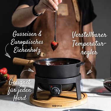 Електричний Фондю-сет Boska 2.3L з регулюванням температури - для сиру, шоколаду, гарячого супу та м'яса (з нержавіючої сталі та чавуну)