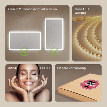 Дзеркало для ванної кімнати з підсвічуванням FORAM - LED дзеркало 120x70 см - Без рамки - Сучасний дизайн - Індивідуальне замовлення