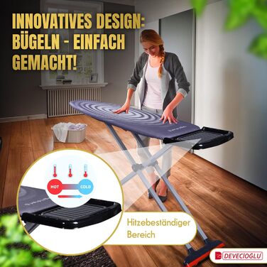 Прасувальна дошка DEVEÇİOĞLU 50-80 см з чохлом 36x114 см для парогенераторів, складна | Прасувальна дошка як стіл (Mm126)