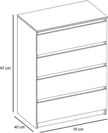 Комод 4 шухляди 70x40x97 см Біла багатофункціональна шафа без ручок Modern для передпокою/спальні