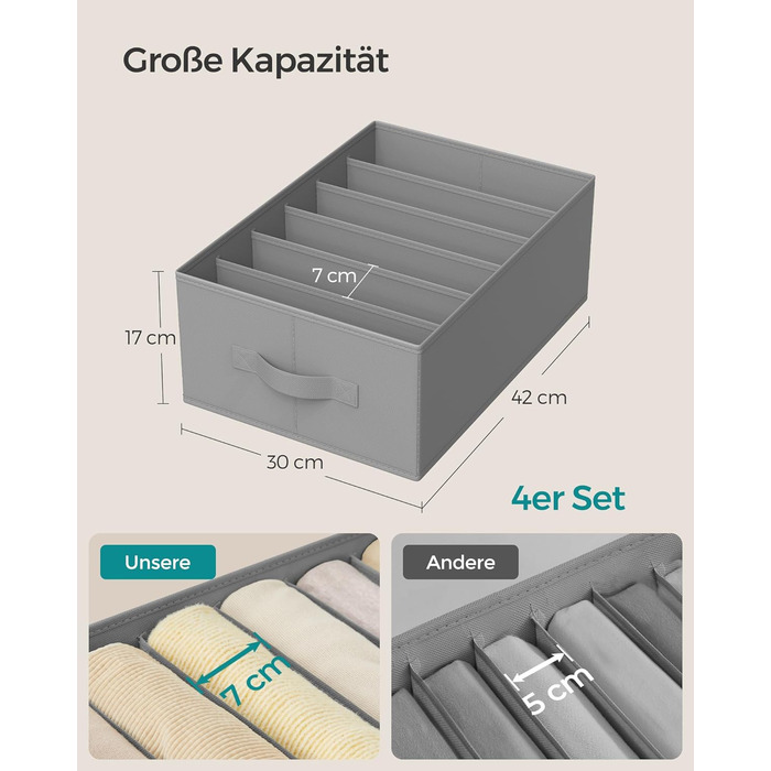 Набір органайзерів для гардеробу SONGMICS з 6 шт. , складні коробки для зберігання, 42x30x17 см, Dove Grey