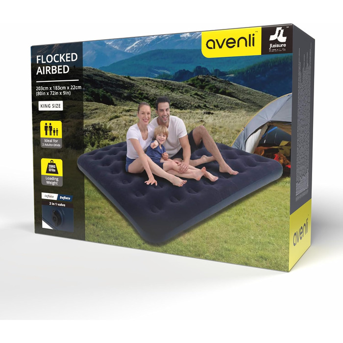 Надувний матрац для кемпінгу та дому AVENLI на 2 особи (203x183x22 см)