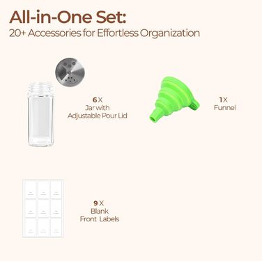 Набір банок для спецій ComSaf 120 мл (×120 шт.) з етикетками, кришками та воронками