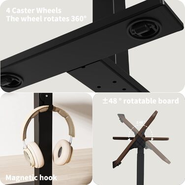 Регульований столик для ноутбука ETHU: мобільний приліжкові столи з нахиленою поверхнею та роликами для офісу та дому (дуб, горіх)