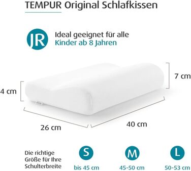 Подушка TEMPUR Original з піною з пам'яті, ергономічна підтримка шиї для тих, хто спить на боці та на спині, жорсткий рівень комфорту, біла (Jr (40 x 26 x 7/4 см), комплект з чохлом, платина)