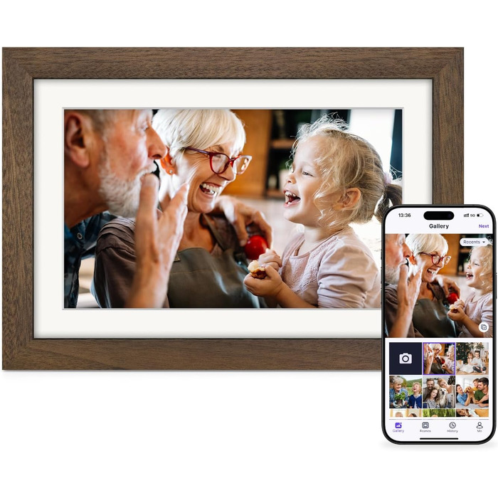 Цифровий фоторамка Eptusmey 10.1 дюймів з Wi-Fi, дерев'яний корпус з дуба, 32GB, HD IPS сенсорний екран 1280x800, відтворення фото/відео через Uhale APP, подарунок для чоловіків та жінок, колір A-Білий