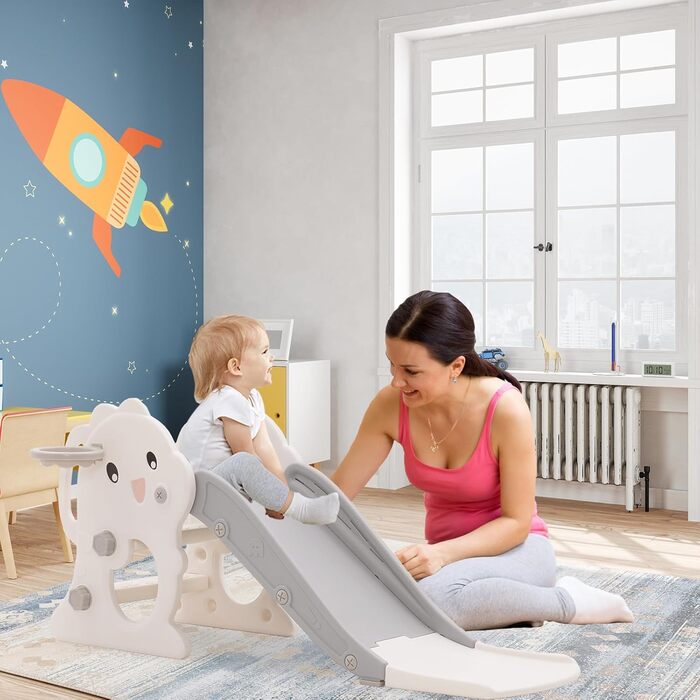 Дитяча гірка складана з баскетбольним кільцем для саду Rutsche 105 см, сіра