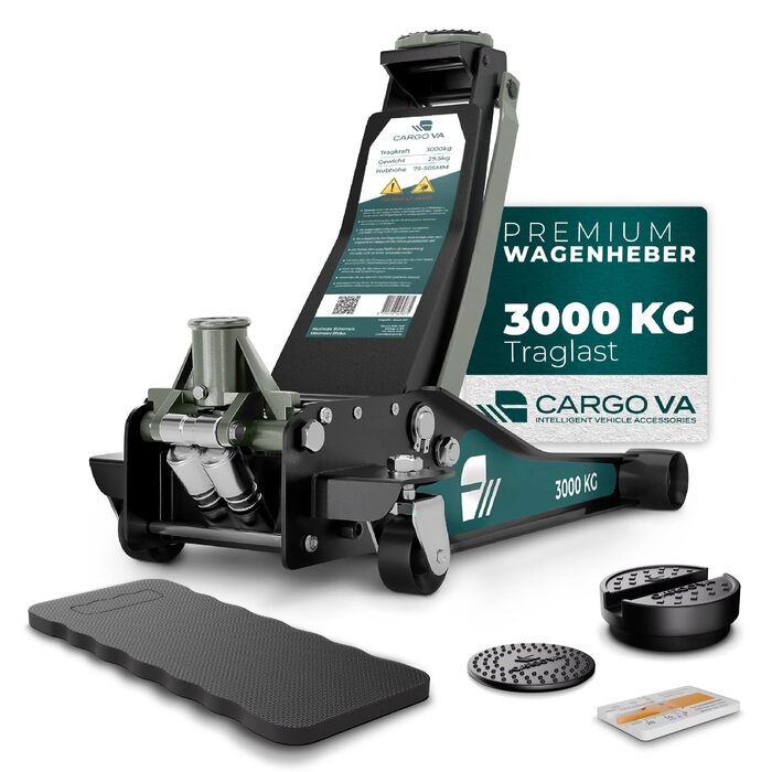 Гідравлічний домкрат CargoVA 3T з низьким профілем (75-505мм) + килимок + 2 гумові накладки | Для SUV та занижених авто | Професійний набір для заміни коліс