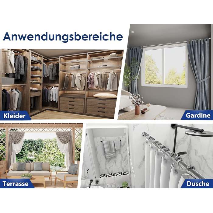 Штанга для душу без свердління 160-210 см, срібна, Ø 25 мм, телескопічна, з кріпленнями. Підходить для ванної, душової кабіни та перегородки. Нержавіюча сталь.