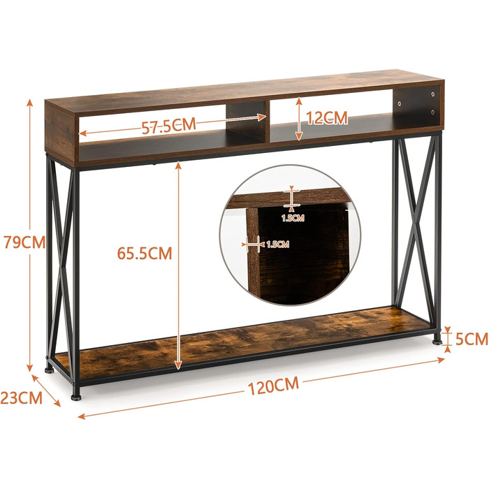 Консольний стіл COSTWAY 2 яруси з відкритими відділеннями, дерево, 120 x 23 x 79 см, коричневий