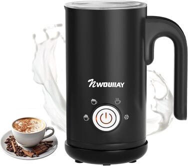 Електричний спінювач молока 5-в-1, 600W, для гарячого та холодного молока, об'єм 350 мл, з антипригарним покриттям, для капучино, лате, гарячого шоколаду (з нержавіючої сталі)