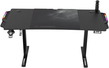 ULTRADESK Стол для роботи з регулюванням висоти V2 - електричний, 140x68 см, для геймінгу, офісу, дому - з XL-килимком для миші (чорний)