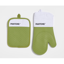 Кухонний набір Pantone, бавовна, термостійкий до 250 C, білий/салатовий