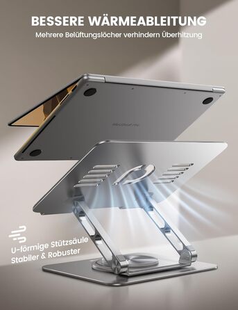 Підставка для ноутбука Lamicall, регульована - 360° обертання, складна, алюмінієва - для столу/офісу, універсальна ергономічна підставка для Macbook Pro Air, 10-17,3' - срібна