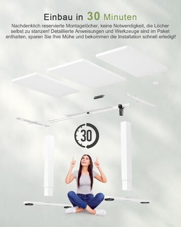 Регульований стіл JUMMICO з USB-портом для зарядки, електричний, 160 x 70 см, білий