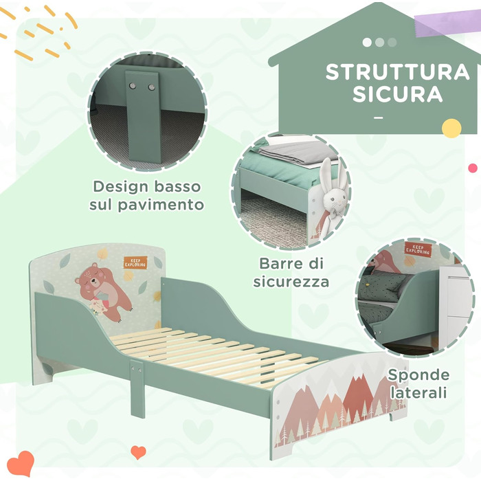 Ліжко дитяче ZONEKIZ 3-6 років з бортиками, 140x70 см, з ламелями, дизайн 