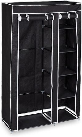 Тканинна шафа, з вішалкою для одягу та 5 відділеннями, HBT 174 x 107 x 42,5 см, міцна розкладна шафа з кришкою, чорна, 3 шт.