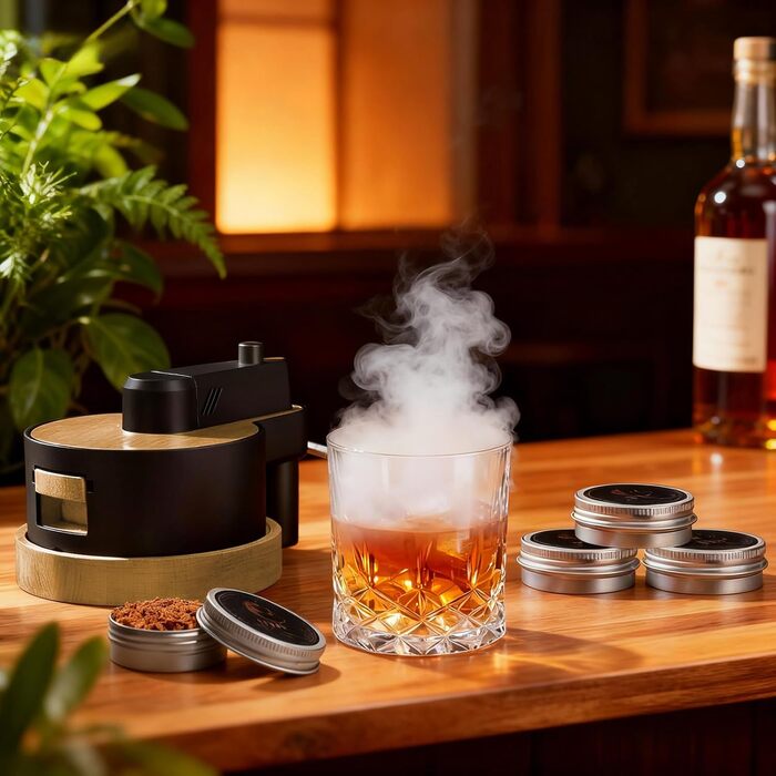 Набір для копчення віскі: 6 видів тирси, 2 склянки, 2 форми для льоду, для коктейлів, подарунок для чоловіків, батька, чоловіка (без бутану), дерев'яний