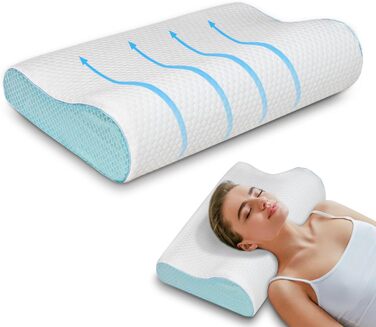 Подушка для шиї Enighs для зняття напруги, подушка з memory foam, ергономічна подушка для шиї для тих, хто спить на боці, спині та животі з охолоджувальними чохлами (24'L x 14'W x 5'H-2)