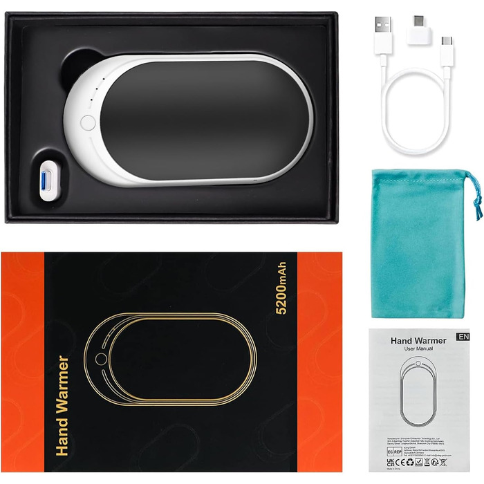 Електричний грієчка Feebee Handwärmer: USB-C, 5200 mAh, Power Bank, 3 режими нагріву, білий