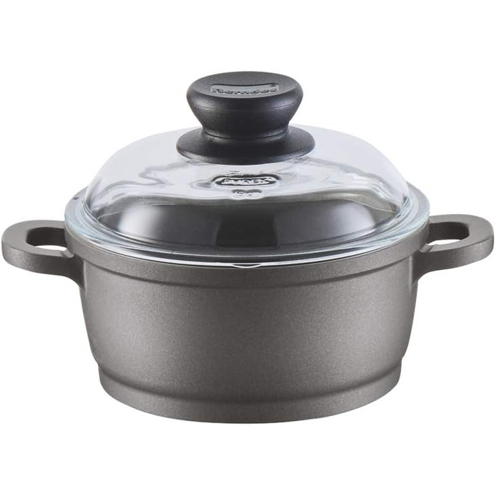 Каструля Berndes BONANZA з кришкою з термостійкого скла, силіконовими ручками, антипригарним покриттям, 2.3 л, чорна (16 см, для індукційних плит)